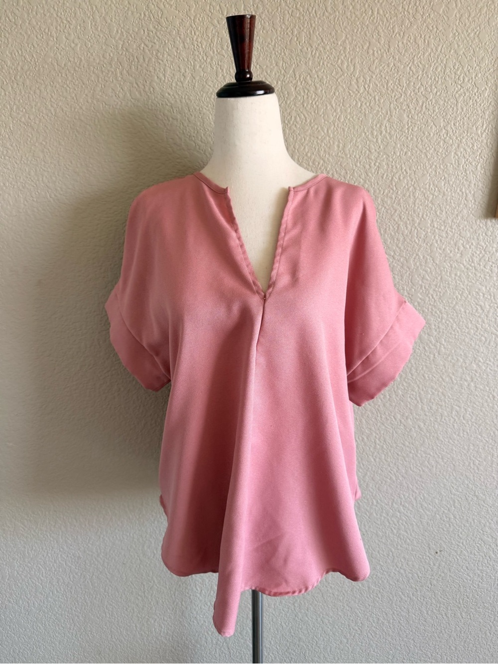SHEIN Dusty Rose V-Neck Short Sleeve Blouse